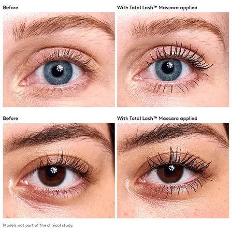 Image 1, Before With Total LashTM Mascara applied Before With Total LashTM Mascara applied Models not part of the clinical study. Image 2, Before Bare Lashes after 12 Weeks of Daily Use 4 10 12n 6800 Before Bare Lashes after 12 Weeks of Daily Use 6 8 10 12m 6 8 10 12 4 6 8 10 12mm
