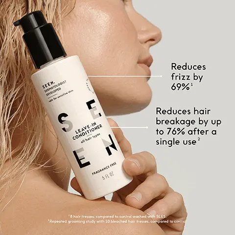 Reduces frizz by 69%. Reduces hair breakage by up to 76% after a single use. 8 hair tresses, compared to control washed with SLES. Repeated grooming study with 10 bleached hair tresses compared to control. Hydrate, strengthen, protect.