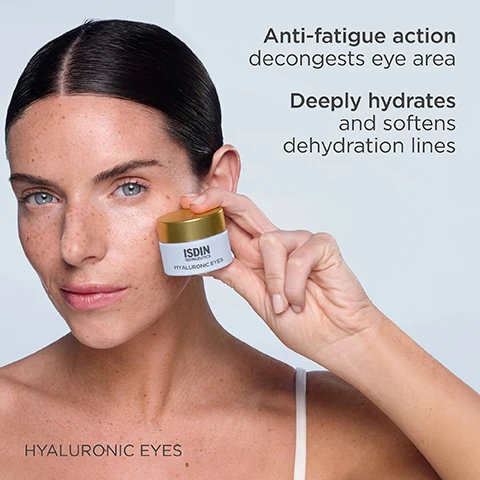 image 1, anti fatigue action decongests eye area. deeply hydrates and softens dehydration lines. image 2, 85% of ingredients of natural origin. ophthalmologist tested. 360 degree application including eyelids. ideal as a makeup base. image 3, results showed. +180% hydration in 2 hours. -36% reduction in tired eyes after 28 days. 97% noted a pleasant cooling sensation. 93% noted skin around the eye contour looks more luminous. image 4, gel sorbet texture delivers a refreshing cooling effect. image 5, hydrating complex deeply hydrates. algae complex - energises eye area. andrographis paniculata leaf extract anti fatigue action. image 6, apply morning and night onto eye contour and eyelids. image 7, your daily routine for hydrated, radiant skin. image 8, join the loveisdin community. 1 = scan the qr code. 2 = earn points. 3 = enjoy rewards. unique code guarantees quality and authenticity.