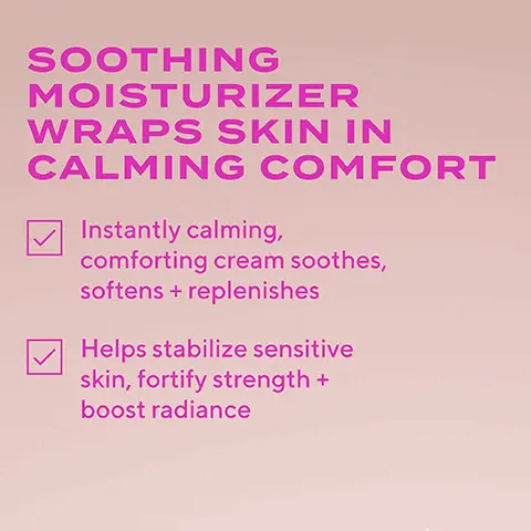 Image 1 - Image of a promotional graphic for a skincare product featuring bold pink text that reads Soothing Moisturizer Wraps Skin in Calming Comfort and two bullet points stating Instantly calming, comforting cream soothes, softens + replenishes and Helps stabilize sensitive skin, fortify strength + boost radiance.
Image 2 - Image comparing the effects of a skincare regimen on skin; the top half labeled Before shows a close-up of a face with visible lines and imperfections, while the bottom half labeled After 1 week shows smoother skin with reduced lines. Visible text includes HEARTLEAF SENSITIVE SKIN REGIMEN.
Image 3 - Image showing a side-by-side comparison of a persons cheek labeled Before and After 1 week with visibly improved skin texture and clarity, including the text HEARTLEAF SENSITIVE SKIN REGIMEN in purple in the top right corner.
Image 4 - Image shows two skincare products with descriptions: on the left is a jar labeled Cellular Hydration Barrier Repair Cream, which includes the text Barrier-repairing omegas, allantoin + botanicals, Immediately repairs dry, flaky skin at the cellular level, and Restores skins bounce + locks in hydration; on the right is a jar labeled Heartleaf Calming Cream Moisturizer with the text Soothing heartleaf, ceramides + microalgae, Immediately calms, soothes + comforts, and Revitalizes, fortifies + boosts resilience.
Image 5 - Image shows a trio of skincare products with a fourth product displayed separately, all labeled as part of a complete sensitive skin regimen, with visible text outlining the steps: Step 1 Cleanse face, Step 2 Exfoliate + soothe, Step 3 Hydrate + comfort, and an additional step stating As needed Relieve itch + redness, along with the brand name Murad.