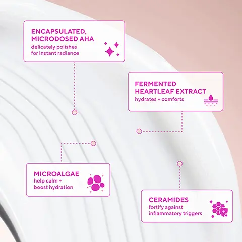 Image 1 - Image shows a white curved surface with pink background featuring labeled icons and text that describe skincare ingredients, including encapsulated microdosed AHA, fermented heartleaf extract, microalgae, and ceramides, with their respective benefits listed.
Image 2 - Image shows two close-up photographs of a persons cheek, with the top image labeled Before showing redness and uneven skin texture, and the bottom image labeled After 1 week showing smoother and clearer skin; the top right corner contains text that reads HEARTLEAF GENTLE RESURFACING SERUM.
Image 3 - A clear, transparent bottle of Murad Heartleaf Gentle Resurfacing Serum with a purple cap, featuring text that states RADIANCE + RELIEF, POWERED BY MICRODOSED AHA and includes details about the serum being slow-released for sensitive skin and its gentle effectiveness.
Image 4 - A close-up image of a pink and purple skincare serum bottle with a creamy product oozing from the top, featuring text that lists benefits: Gently polish + resurface skin to promote cell turnover, Reduce redness, Smooth fine lines + boost radiance, Without triggering irritation.
Image 5 - A person’s hand holds a bottle of Murad Hydration Replenishing Serum, with text indicating 86% agree skin felt smoother and more radiant, 91% decrease in sensitivity, and 97% agree it’s gentle enough to use daily, along with a note about a 4-week clinical study.
Image 6 - Image shows two bottles of skincare serums on a light pink background, with text labels: Repair for Damaged Skin Barriers and Relief for Sensitive Skin. The left bottle is labeled Cellular Hydration Barrier Repair Serum with details about barrier-enforcing ingredients and recovery from over-exfoliation. The right bottle is labeled Heartleaf Gentle Resurfacing Serum with details on gentle exfoliation and soothing properties.
Image 7 - A hand holds a Murad skincare bottle with a pink pump cap, and the background displays the text Effective results + sensitivity relief, Ultra-gentle, Hypo-allergenic, Alcohol-free, Fragrance-free.
Image 8 - Image shows a skincare product lineup for a complete sensitive skin regimen, including four steps labeled as Cleanse face, Exfoliate + soothe, Hydrate + comfort, and Nourish + protect, with the brand name Murad visible on the products.
Image 9 - A display of various Murad skincare products arranged with glass containers and green leaves, with the text FOR SKIN THAT FEELS EVERYTHING prominently above.