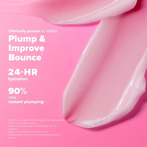 Image 1 - A close-up image of a creamy, light pink cosmetic product being smeared on a bright pink background, featuring text that reads Clinically proven to visibly Plump & Improve Bounce, 24-HR hydration, and 90% saw instant plumping, along with footnotes regarding clinical studies.
Image 2 - Image shows a side-by-side comparison of a womans face with a visible difference in skin appearance; the left side indicates BEFORE and the right side indicates AFTER 4 WEEKS, with the text above stating Clinically proven to visibly plump & improve bounce.
Image 3 - Comparison image showing a woman’s face divided in two; the left side displays her skin without peptide moisturizer, looking dry and flat, while the right side shows her skin after applying the moisturizer, appearing plump and hydrated; text reads Smooths & hydrates to boost glow under makeup, Foundation looks dry + flat, and Skin looks plump + hydrated.
Image 4 - A pink bottle of Paulas Choice Pro-Collagen Peptide Plumping Moisturizer is shown with a small amount of the product dispensed on the top, featuring the text lightweight gel-cream for a hydrated, satin finish and 3 peptides, with details stating gel-cream plumps & restores bounce and 50 ml / 1.7 fl. oz.
Image 5 - Image shows a light pink cream with a text overlay that reads 3x Pro-Collagen Peptide Complex Supports healthy levels of collagen Hexapeptide-5 Supports moisture balance + bounce Oligopeptide-1 Helps maintain healthy natural collagen Tridecapeptide-1 Rapidly smooths & plumps lines.
Image 6 - A pink bottle of Paulas Choice Pro-Collagen Peptide Plumping Moisturizer is shown against a soft gradient background, with visible text instructions stating to apply 1-2 pumps to face and neck in the morning and evening, and to always follow with sunscreen during the day.
Image 7 - An image featuring two skincare products on a light background, one is a black bottle labeled Paulas Choice 2% BHA Liquid Exfoliant, and the other is a pink container labeled Paulas Choice Pro-Collagen Peptide Plumping Moisturizer, with promotional text stating Great Skin Starts With Exfoliation and Your power pair for plumped, glowing skin.
Image 8 - A close-up of a person holding a skincare product while looking at the camera, with a pink background displaying icons and text about skin concerns: Firmness, Loss of Bounce, Dehydration, and All Skin Types, and the product label reads PAULAS CHOICE Pro-Collagen Peptide Plumping Moisturizer.
Image 9 - Image features three moisturizers from Paulas Choice displayed with a pink top heading Which Moisturizer is Right for Me?, with descriptions including Plump, Repair, and Brighten, alongside visuals of the product packaging and details about their textures, finishes, and key ingredients.