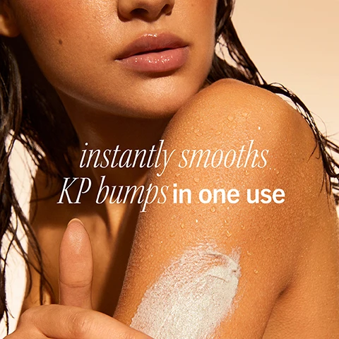 Image 1 - A close-up image of a womans shoulder with a light application of cream, showcasing her smooth skin, and the text instantly smooths KP bumps in one use prominently displayed.
Image 2 - A close-up of a persons thigh, with a hand holding a tube of KP Bump Eraser Body Scrub, and the text Exfoliate 2-3x/week for skin as soft as a peach.
Image 3 - Image of a tube of skincare product featuring visible text that reads INGREDIENTS: Pumice Buffing Beads: to remove dead skin cells Glycolic + Lactic Acids: to help skin appear bright next to a halved peach.
Image 4 - Image showing a comparison of skin on legs in two sections labeled before and after 10 days, with visible text stating 95% said their skin felt softer than it had ever been.
Image 5 - A close-up of a person holding a peach slice near their mouth, featuring visible text that reads JUICY peach scent No artificial fragrance.
Image 6 - A close-up of a womans arm with smooth skin, featuring visible text that reads smooth away: followed by bullet points for Texture, Dry Skin, Rough Skin, and KP Bumps.
Image 7 - Two skincare products are displayed: a scrub tube and a lotion bottle, both with a peach design, accompanied by a peach cut in half, with text stating scrub + lotion and 3x smoother skin: exfoliates, hydrates, softens.
Image 8 - An image of two tubes of KP Bump Eraser Body Scrub, with a full-size product on the right and a travel-size product on the left, both labeled with FULL SIZE and TRAVEL SIZE in red text, sitting on a light background with a small amount of scrub spilled beside them.