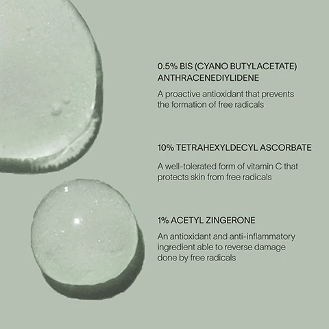 Image 1 - A close-up image of two gel-like droplets with a textured surface, accompanied by labels that describe their contents: 0.5% BIS (CYANO BUTYLACETATE) ANTHRACENEDİYLIDENE, 10% TETRAHEXYLDECYL ASCORBATE, and 1% ACETYL ZINGERONE, along with descriptions of their benefits for skin health.
Image 2 - An illustration showing a skincare product system consisting of a reusable cup, a reusable pump, a refill cartridge labeled as replaceable and recyclable when empty, and a reusable glass bottle, all with a light green color scheme.
Image 3 - A close-up side profile of a persons face showing skin texture improvement from day one on the left, with visible blemishes and uneven skin tone, to day thirty on the right, with clearer and smoother skin; the bottom of the image includes text that reads Consumer perception study of 10 participants over 28 days using Doctor Rogers Day Preventive Treatment, Night Repair Treatment, Face Wash and Face Cream.