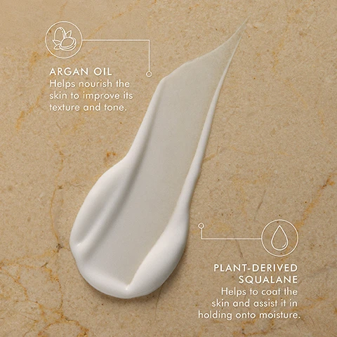 Image 1 - A creamy white substance is swirled on a beige surface with text beside it that reads ARGAN OIL Helps nourish the skin to improve its texture and tone and PLANT-DERIVED SQUALANE Helps to coat the skin and assist it in holding onto moisture.
Image 2 - A bottle of Moroccanoil hand lotion is placed on a light-colored stone surface, with text reading clinically proven 88% increase in hydration after 1 use and details about the products ingredients.
Image 3 - A hand is dispensing lotion from a pump bottle, with text stating 100% agree hands feel moisturized, 100% agree product is easily absorbed into skin, 98% agree skins appearance is visibly improved, and 92% agree product relieved dry skin.
Image 4 - Image shows a display of two products, a turquoise tube labeled Hand Cream and a white pump bottle labeled Hand Lotion, with descriptive text outlining their features, including Thick & creamy, Lightweight & serum-like, Argan oil + hyaluronic acid, and Argan oil + squalane.