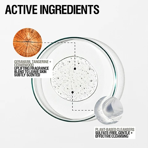 Image 1 - The image shows a petri dish with a bubbly liquid and circles showing wood grain and the liquid, with text reading Active Ingredients, Geranium, Tangerine + Cedarwood Uplifting Fragrance Blend To Leave Skin Subtly Scented, and Plant-Based Cleansers Sulfate-Free, Gentle + Effective Cleansing. Image 2 - A hand with tattoos under running water has text overlaid on the left side which reads GENTLE, EFFECTIVE BODY CLEANSING PLANT-BASED SURFACTANTS ENERGIZING SCENT OF GERANIUM, TANGERINE + CEDARWOOD. Image 3 - Two brown bottles with black pumps on a light background next to marketing text 96% AGREED SKIN FEELS SOFT + SMOOTH 93% AGREED FEELS GENTLE ON SKIN 94% AGREED GENTLY CLEANSES WITHOUT STRIPPING MOISTURE *Independent User Trial 2022. Results based on 52 over 2 weeks. GROWN ALCHEMIST BIOLOGIC BEAUTY REVIVE BODY CLEANSER NETTOYANT POUR LE CORPS REVIVIFIANT CEDARWOOD, TANGERINE, GERANIUM BOIS DE CEDRE, MANDARINE, GERANIUM 500mL e 16.9 US fl.oz. REVIVE BODY CLEANSER NETTOYANT POUR LE CORPS REVIVIFIANT CEDARWOOD, TANGERINE BOIS DE CEDRE, MANDARINE, 500mL e 16.9 US fl.oz. Image 4 - A white background with five black stars and text reading GREAT ON THE SKIN, NOURISHING FOR THE SOUL. REALLY REFRESHING YET CALMING AT THE SAME TIME. - PAUL TEOH. Image 5 - A dark bottle pours liquid onto a hand held below wet skin, with the text HOW TO USE Massage into damp skin then rinse off Use daily For extra lather use a cloth or sponge. Image 6 - Macro view of a gel with bubbles and dark particles with the text LOW-FOAMING, LIGHTWEIGHT GEL.