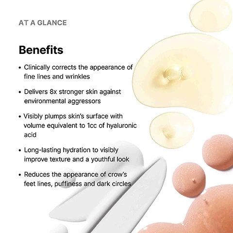 Image 1 - Abstract image of product swatches in yellow, white, and pink with text reading AT A GLANCE Benefits Clinically corrects the appearance of fine lines and wrinkles Delivers 8x stronger skin against environmental aggressors Visibly plumps skins surface with volume equivalent to 1cc of hyaluronic acid Long-lasting hydration to visibly improve texture and a youthful look Reduces the appearance of crows feet lines puffiness and dark circles Image 2 - Image showing a SkinCeuticals C E Ferulic serum bottle and dropper with text CLINICALLY PROVEN RESULTS 37% Increases firmness 27% Reduces the appearance of fine lines 36% Reduces the appearance of wrinkles Protocol: 52-week clinical study on 50 female subjects ages 40-60 years old. Results at week 20 (USA, 2011). Image 3 - Clinical results for SkinCeuticals HA Intensifier Multi-Glycan serum bottle showing text CLINICALLY PROVEN RESULTS 24% Reduction in the appearance of fine lines 10% Improvement in visible plumpness and radiance after 15 minutes 30% Amplification of skins hyaluronic acid levels Protocol 12-week clinical study on 81 females ages 35-65 years old. Results at week 12. SkinCeuticals HA INTENSIFIER MULTI-GLYCAN CEUTICALS. Image 4 - Text overlaid on an image of SkinCeuticals A.G.E. Advanced Eye cream highlights CLINICALLY PROVEN RESULTS showing 18% Improvement in the appearance of crows feet lines 20% Improvement in the appearance of dark circles and 23% Improvement in the appearance of under-eye wrinkles with study details Protocol: 8-week clinical study on 89 females ages 35-65 years old. Results at week 8 and the text CORRECT/CORRIGER. Image 5 - Three images show people applying skincare products with text describing each step: Step 1 Apply 3-5 drops of C E Ferulic to face, neck and chest. Step 2 Apply 4-6 drops of H.A. Intensifier Multi-Glycan onto the forehead, cheeks, chin and neck. Step 3 Apply A.G.E Advanced Eye under the eyes, following the natural curve of the cheek and browbone.