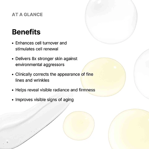 Image 1 - Image shows translucent drops and gel texture on a white background with the text AT A GLANCE Benefits Enhances cell turnover and stimulates cell renewal Delivers 8x stronger skin against environmental aggressors Clinically corrects the appearance of fine lines and wrinkles Helps reveal visible radiance and firmness Improves visible signs of aging. Image 2 - An image showing a Skinceuticals bottle and a petri dish with liquid, along with text reading CLINICALLY PROVEN RESULTS 21% Reduction in the appearance of fine lines 16% Reduction in the apperane of visible discoloration 13% Reduction in the appearance of visible pores A 8 week, single-center clinical study was conducted on 78 females with Fitzpatrick type I-VI, ages 27-68, and mild to moderate wrinkles, fine lines, pore appearance, rough skin texture, clarity, dull complexion, clarity, discoloration. 40 subjects had mild-to-moderate acne marks/PIE/PIH. Cell Cycle Catalyst was applied once daily in the evening followed by a moisturizer. Efficacy and tolerance evaluations were conducted at baseline, week 1, and week 8. SkinCeuticals CELL CYCLE CATALYST. Image 3 - Image showing clinical results percentages next to a dropper dripping serum into a dish and a bottle of SkinCeuticals C E Ferulic serum with text: CLINICALLY PROVEN RESULTS 37% Increases firmness 27% Reduces the appearance of fine lines 36% Reduces the appearance of wrinkles Protocol: 52-week clinical study on 50 female subjects ages 40-60 years old. Results at week 20 (USA, 2011). SKINCEUTICALS C E FERULIC®. Image 4 - Image displays clinical study results alongside a jar of SkinCeuticals A.G.E. Interrupter Advanced cream and a swatch of cream, with the following text CLINICALLY PROVEN RESULTS 14% Reduction in the appearance fine lines 11.5% Reduction in the appearance of forehead wrinkles 7% Reduction in the appearance of crows feet SKINCEUTICALS A.G.E. INTERRUPTER ADVANCED CONCENTRATED MULTI-CORRECTIVE TREATMENT IMPROVES ACCELERATED SIGNS OF AGING IMPACTED BY ADVANCED GLYCATION END-PRODUCTS ( CORRECT e 48 ml / 1.7 oz / 48 g Protocol A 12-week, single-center, clinical study was conducted on 77 females with Fitzpatrick type I-VI, ages 35-75, and mild to moderate global wrinkles, fine lines, laxity, rough skin texture, uneven skin tone, and a dull complexion. A.G.E. Interrupter Advanced was used twice daily over face, neck and chest in conjunction with a screen for 12 weeks. Image 5 - Three images show diverse people applying skincare products with accompanying text steps Step 1 After cleansing, apply 1/3 of a dropper of Cell Cycle Catalyst to a dry face Step 2 Apply 3-5 drops of C E Ferulic to face neck and chest Step 3 Apply a thin even layer of A.G.E Interruptor Advanced to face neck and chest.