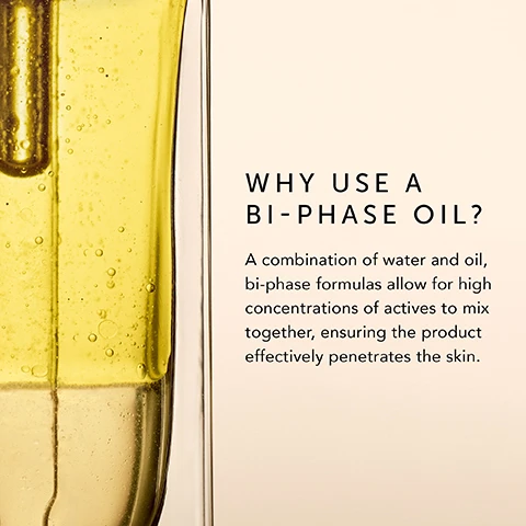 Image 1 - Close-up of a bi-phase oil in a bottle with bubbles, with the text WHY USE A BI-PHASE OIL? A combination of water and oil, bi-phase formulas allow for high concentrations of actives to mix together, ensuring the product effectively penetrates the skin. Image 2 - Image showing a bottle of Herbivore Nova facial oil with distinct oil and water layers, labeled as Nourishing oil phase and Brightening water phase, with the title SHAKE IT UP and instruction Shake to activate oil and water phases, the bottle label reads HERBIVORE N O V A FACIAL OIL HUILE POUR LE VISAGE. Image 3 - A bottle of Herbivore Nova Facial Oil with oil drops visible beside text that reads BRIGHTEN & TONE Targets dark spots + hyperpigmentation Helps even skin tone Helps brighten the complexion Hydrates for soft, supple skin. Image 4 - Three Herbivore skincare products are displayed illustrating Your Brightening Morning Ritual with step 1 Super Nova Eye Cream, step 2 Nova Brightening Serum, and step 3 Nova Glow Oil.