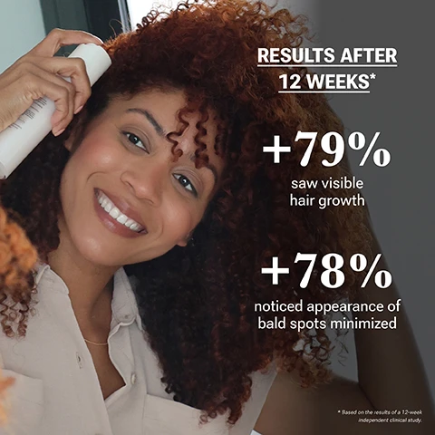 Image 1 - A smiling woman with reddish-brown curly hair holds a white bottle to her scalp, with overlay text stating RESULTS AFTER 12 WEEKS*, +79% saw visible hair growth, +78% noticed appearance of bald spots minimized, and * Based on the results of a 12-week independent clinical study. Image 2 - An image displays a before and after comparison of a scalp, showing sparse hair in the before image and denser hair in the after image, with two white bottles of Nulastin Hair Vibrant Scalp Treatment, and text that reads Real People. Real Results. BEFORE, AFTER, 30 seconds. Twice a day. Results in 12 weeks. NULASTIN N HAIR VIBRANT SCALP TREATMENT ELASTIN REPLENISHMENT 1.7 oz | 50 ml. Image 3 - A woman with long, dark hair smiles, looking up and to the right, beside a timeline graphic that reads Timeline for Visible Results, 0-3 WEEKS Elastin begins to activate at the root of the hair follicle, 3-6 WEEKS Start seeing subtle changes, like visible baby hairs, and 6-12 WEEKS Hair starts to appear thicker and fuller. Image 4 - A graphic promoting Nulastin Hair Vibrant Scalp Treatment shows a single bottle labeled Hair Serum Single with a 4-6 Week Supply linked to text See Clinical Results with 1, and two bottles labeled Hair Serum 2-Pack with an 8-12 Week Supply linked to text Double the Results with 2. Image 5 - A hand holds a white Nulastin hair serum bottle, displayed with text that reads Award Winning HAIR Serum, Paraben Free, Mineral Oil Free, Silicone Free, NULASTIN N HAIR VIBRANT SCALP TREATMENT ELASTIN REPLENISHMENT 1.7 oz | 50 ml, and icons with text Cruelty Free, Dermatologist Tested, Clinically Proven. Image 6 - The image features three swatches of a white product on a light background, each labeled with an ingredient and its benefit: Signal Peptides Supports hair density, color & strength by nourishing the hair at the root; Elastin Protein Helps anchor hairs to reduce fallout and boost fullness; Keratin Protein Strengthens each hair strand for a healthier, thicker look. Image 7 - A detailed diagram illustrates the cross-section of a hair follicle embedded in the skin, showing the Hair Shaft, Hair Follicle, Hair Bulb, Epidermis, Dermis, and a web-like Elastin Root™ System surrounding the follicle, accompanied by the text Elastin Replenishing. Elastin is one of the most vital proteins for preserving the integrity of your skin—and even more important for your hair. It envelops every hair follicle and makes up the Elastin Root™ System, a web-like structure that anchors-and-binds follicles at the root, helping to reduce shedding and fall-out. Image 8 - A close-up of a white and grey dispenser tip on a purple background features a 5-star customer review stating: I have been using along my hair line and part - it WORKS!! Lots of short hairs springing out. Its mild, you dont have to wash your hair because of it. And did I say it works! Deb G. | Verified Customer Excerpt.