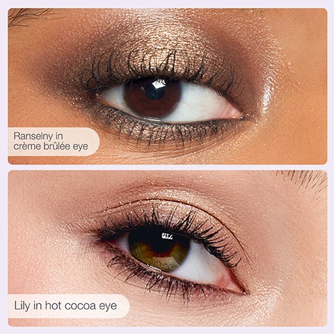 Image 2 - Two white gift boxes are open, each revealing a lip product, a mascara, and an iridescent compact, with visible text including 2 gifts in 1, 2 free lips, 2 free mascaras, MARACUJA JUICY LIP PLUMP, tartelette tubing mascara, tarte, MARACUJA JUICY LIP, lights, camera, LASHES platinum, and tartelette. Image 3 - A before and after comparison image shows two different peoples eyes, one with brown eyes and one with green eyes, both demonstrating significantly longer and fuller lashes after mascara application, with text that reads tartelette™ tubing mascara 24hr flake-free, smudge-proof wear, labels before and after, and a footnote *based on a clinical study of 31 subjects. Image 4 - A split image shows a persons lips before and after applying a product, with the left side displaying natural lips and the right side showing the lips looking plump and glossy in a peachy-brown shade, along with the text 12-hr hydration, before, after, and Chandler in hot cocoa plump. Image 5 - The image displays two close-up photos of eyes with makeup; the top shows a dark brown eye with shimmering bronze eyeshadow and text Ranselny in crème brûlée eye, and the bottom shows a hazel eye with shimmery brown eyeshadow and text Lily in hot cocoa eye. Image 6 - An assortment of Tarte hot cocoa & crème brûlée scented lip & palettes are presented in a striped gift box next to a cup of hot cocoa with whipped cream and a bowl of creme brulee, with the box labeled tarte kindness café est 99 and containing cosmetics such as MARACUJA JUICY LIP PLUMP, tartelette tubing mascara, lights camera LASHES platinum, and tartelette palettes, and the box bottom marked collectors set coffret du collectionneur. Image 7 - A split image displays a before and after comparison of lips, with the left showing dry, chapped lips labeled before, and the right showing plump, glossy pink lips labeled after Amanda in hot cocoa plump, accompanied by the text 100% saw more plumped lips* & immediate hydration** *based on a clinical study of 30 subjects after 20 minutes **based on a clinical study of 30 subjects. Image 8 - A four-panel image shows before and after close-ups of two eyes, one brown and one blue, demonstrating how mascara makes lashes appear fuller and more curled, with text reading lights, camera, lashes™ platinum mascara 100% agree lashes looked full, lifted, voluminous, curled* before after *based on a clinical study of 33 subjects. Image 9 - A collage of six close-up images shows glossy lip product application and shades on various skin tones, with two top swatches labeled hot cocoa maracuja juicy lip plump and crème brûlée maracuja juicy lip balm.