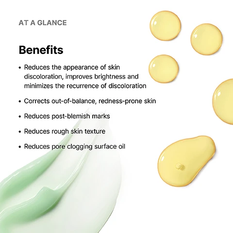 Image 1 - An image on a white background features five drops of yellow liquid and a light green cream smear, with text reading AT A GLANCE Benefits, Reduces the appearance of skin discoloration, improves brightness and minimizes the recurrence of discoloration, Corrects out-of-balance, redness-prone skin, Reduces post-blemish marks, Reduces rough skin texture, Reduces pore clogging surface oil. Image 2 - A white bottle of SkinCeuticals Discoloration Defense serum with a dropper dispensing yellow liquid into a petri dish, next to a list of clinical study results that read: Clinically Proven Results: 60% Improvement in the appearance of stubborn brown patches, 59% Improvement in the appearance of skin discoloration, 81% Improvement in the appearance of post acne marks, Protocol: 12-week clinical study conducted on 50 female subjects ages 25-60 with mild to moderate facial skin discoloration, including stubborn dark spots, post-acne marks, and uneven skin tone. Image 3 - A green cream smear with ridges is next to a green and silver pump bottle of SkinCeuticals Phyto A+ Brightening Treatment, with text reading Clinically Proven Results, 20% Reduction in the appearance of post-blemish marks, 19% Improvement in rough skin texture, 28% Reduction in pore clogging surface oil, and Protocol: 12-week clinical study conducted on 64 female subjects ages 18-55 with normal to oily skin types and mild to moderate skin discoloration and rough texture. Image 4 - A two-step skincare application guide showing Step 1 After cleansing, apply 3-5 drops of Discoloration Defense to the face with an image of a dropper applying serum to a cheek, and Step 2 Dispense 1-2 pumps of Phyto A+ Brightening Treatment into clean hands, gently press evenly into the skin. Follow with sunscreen with an image of a finger applying cream to a cheek.