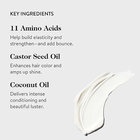Image 1 - A white smear of cream is on the bottom right of a light grey background, with text on the left reading: KEY INGREDIENTS 11 Amino Acids Help build elasticity and strengthen—and add bounce. Castor Seed Oil Enhances hair color and amps up shine. Coconut Oil Delivers intense conditioning and beautiful luster. Image 2 - A white goop beauty conditioner bottle, with white product spilling from its top, is displayed on the right, next to text on a light beige background listing product benefits: For Glossy, Healthy-Looking Hair, Boosts Shine with 11 amino acids, Detangles, smooths and texturizes, Moisturizes for elasticity and vibrancy, and on the bottle: goop beauty, OPGLOW AMINO ACID SHINEBATH CONDITIONER APRÈS-SHAMPOOING.