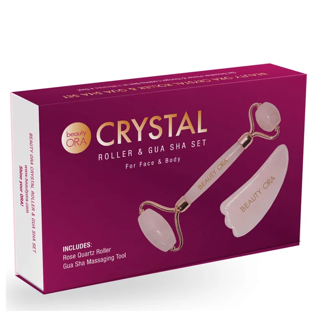 Beauty ORA Crystal Roller and Gua Sha Set for Face and Body - Rose Quartz