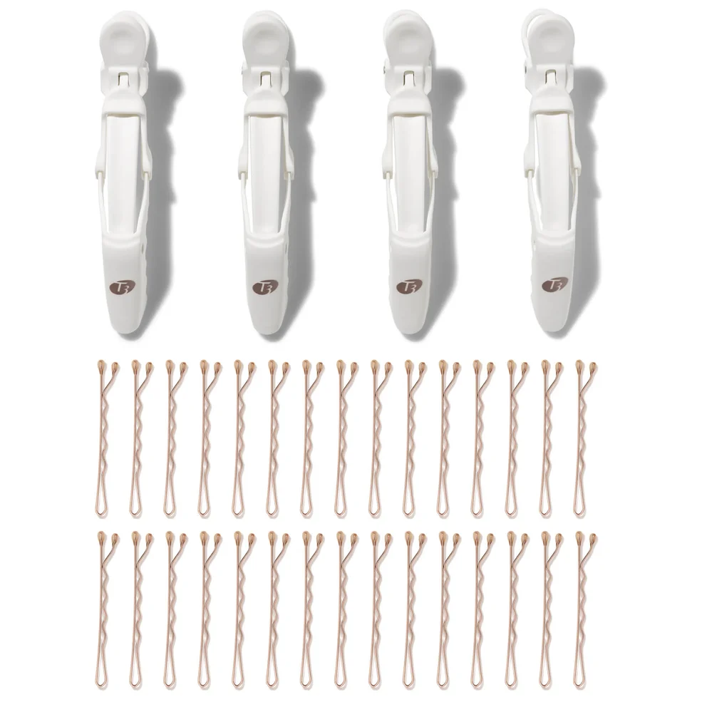 T3 Clip Kit with 4 Alligator Clips and 30 Rose Gold Bobby Pins Image 1