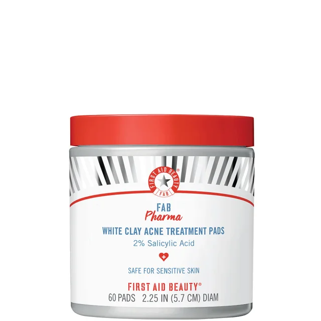 First Aid Beauty FAB Pharma White Clay Acne Treatment Pads 2 Salicylic Acid (60 count)
