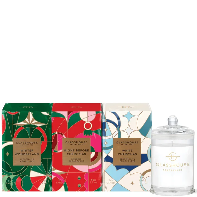 Glasshouse Fragrances Christmas 3x60g Candle Trio - Winter Wonderland, Night Before Christmas, White Christmas