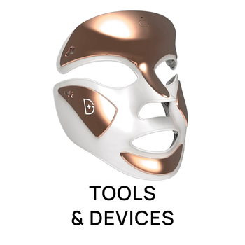A silver LED light therapy face mask representing Skin Care Tools and Devices.
